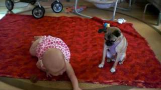 Furgee the chug teaches baby Roen to crawl