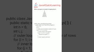 Program to print number triangle Pattern in java || Interview Questions || #Java4QuickLearning
