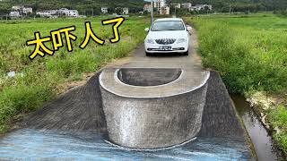 在馬路上畫個路面，看看路人有什麼反應？#3d #3ddrawing #china #painting #drawing#funny #funnyvideo