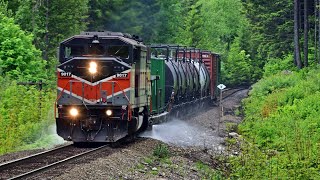 Chasing CP Weed Spray Train With Special CMQ SD40-2F Red Barn \