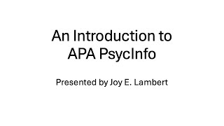 Introduction to APA PsycInfo