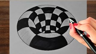 How To Draw 3d Hole ! Very easy Anamorphic Illusion ! Optical Illusion Drawing