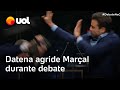 Datena agride Pablo Marçal com cadeirada e TV Cultura interrompe debate; vídeo mostra agressão