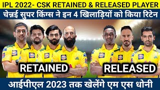 IPL 2022 - CSK Released & Retained Player List | MS Dhoni will play IPL till 2023 |