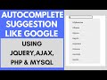Autocomplete Suggestions using Ajax, jQuery, PHP & MySQL | Autocomplete Search Record from MySQL