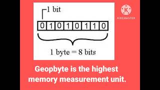 Data storage units like Bit, Byte, kilo byte, mega byte, upto geop bytes.