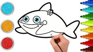 Shark Drawing, Painting and Coloring for Kids, Toddlers | How to Draw Animals