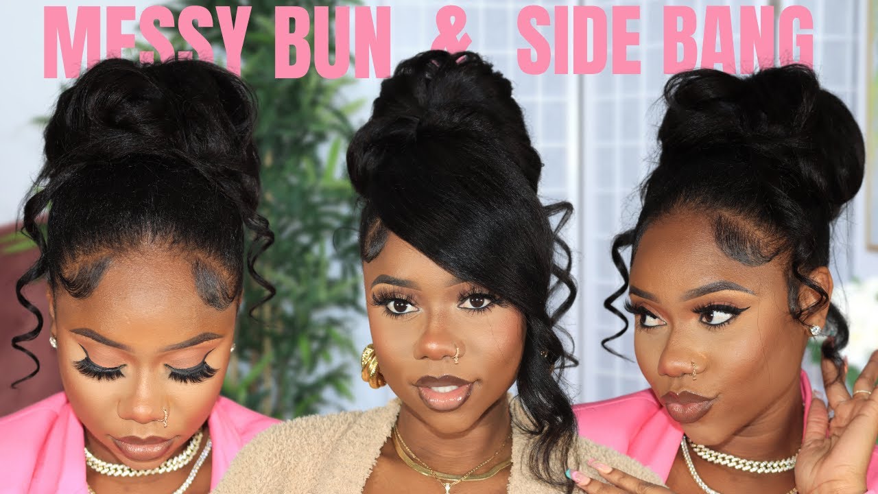 HIGH MESSY BUN AND SIDE BANG HAIR TUTORIAL | STEP BY STEP TUTORIAL ...