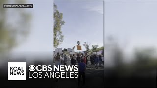 Demonstrators block trucks with fire debris from entering Agoura Hills landfill