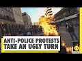 Mexico: Visuals of Police officer set on fire during protest