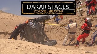 Big flip crash Dakar rally  for Tim and Tom Coronel in stage 5 in the Jefferies buggy  peru  bolivia