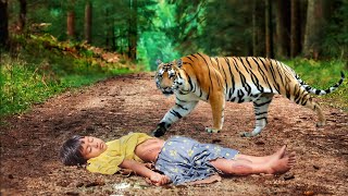 Tiger attacked the child in the forest | tiger attack man in forest fun made movie part -1