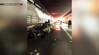 Driver charged after car crashes, catches fire in HRBT, causing lane closures
