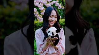 赤ちゃんパンダと遊ぶ女の子 girl playing with baby panda【AIパンダ女子】　 #パンダ #panda