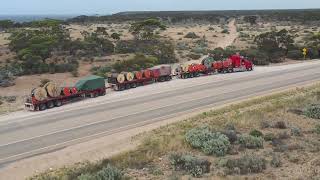 Triple Road Train at the top of Madura Pass