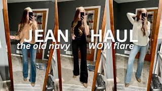 JEAN HAUL!! Old Navy High-Waisted Wow Flare Jeans Try-on / First Impressions, Honest Review!