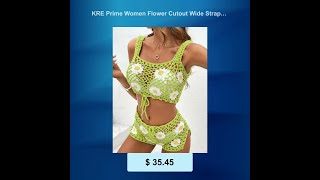 KRE Prime Women Flower Cutout Wide Strap Two-Piece Cover Up