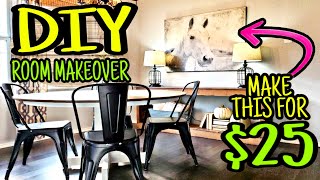 Dining Room Makeover UNDER $300 - DIY Large Wall Art & Table Makeover
