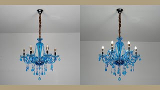 Aeyee Classic Crystal Chandelier, Vintage Candle Pendant Light Fixture for Dining Room Foyer in Blue