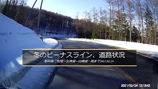 冬のビーナスライン、白樺高原の道路状況：蓼科第二牧場～女神湖～白樺湖2021 02 24【ドラレコ映像】