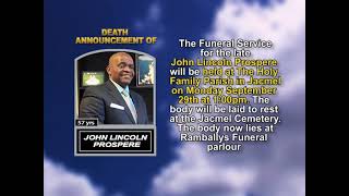 John Lincoln Prospere ~ Short Obituary