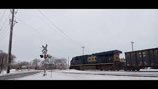 CSXT849 leads the CSX L429 SB, clears downtown Dayton, Ohio, on the old B\u0026O.