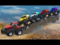 Transporter Monster Trucks With Flatbed Long Trailer Tractor Through Swamp - BeamNG.drive