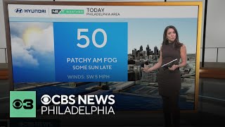 Patchy, dense fog around Philadelphia Tuesday morning before temps climb toward 50