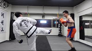 Taekwondo Insists On Hands Down vs Boxer - ITF TKD vs Boxing