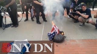 'Disarm NYPD' group burns Confederate \u0026 U.S. flag at Brooklyn park