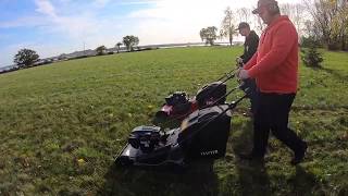 Toro Prostripe 560 & Hayter 56 Pro running side by side.