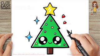 How to Draw a Cute Christmas Tree-2 Easy Drawing and Coloring for Kids and Toddlers