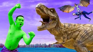 Dinosaur Attack SuperHero! Green HULK Rescue Human In Monster Stories