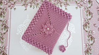 غطاء كروشيه للمصحف الكريم بحافة بغرز الفيشارة/book cover crochet