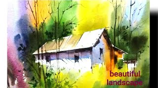 Beautiful landscape in water colour: in milind mulick way