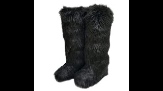 Women's Fashion Fluffy Faux Fur Boots Knee High Furry Boots