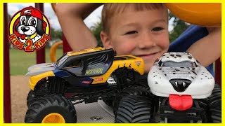 Monster Jam Toy Trucks PLAY AT THE PARK: 1 HR COMPILATION | X-Men Wolverine & Monster Mutt Dalmatian