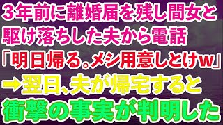 【スカッとする話】3年前に記入済みの離婚届を残し浮気相手と駆け落ちした夫から電話「明日帰る。メシ用意しとけ」私「わかったよ」→翌日夫が帰宅すると、家が無くなってい