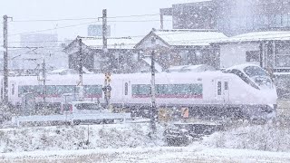 雪の中を走る特急ひたち＠宮城県岩沼市