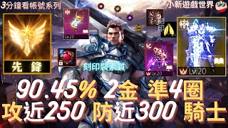 【天堂M】3分鐘看帳號系列 【15-25萬專區】:90.45%、2金、金變【覺醒】金技【先鋒】準4圈、藍武刻印裝、經驗T、素質、攻近250、防近300、稀有紫憎惡死騎、+7火龍水晶、騎士EP.2167