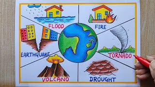 International Day for Disaster Reduction drawing,Oct-13 | Types of Natural disaster drawing