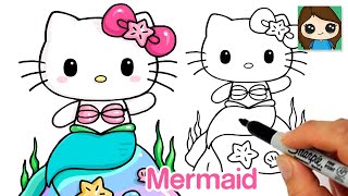 How to Draw Mermaid Hello Kitty Easy 🐚