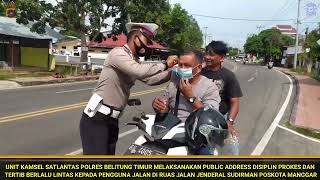 Unit Kamsel Sat Lantas Polres Belitung Timur memberikan himbauan kepada pengguna jalan