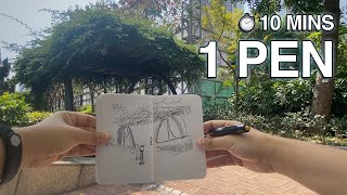 10-MINUTE REAL-TIME PEN SKETCH WITH ME | How to start urban sketching for beginners