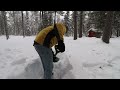 the tent. winter tent check. making sure everything is ok. snowshoe lake crossing. backwoods cabin.