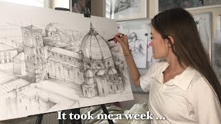 How I Drew Florence Cathedral 🎨 Perspective drawing TIPS