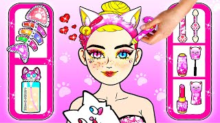 Paper Dolls Dress Up - DIY Makeup Kit Quiet Book For Pink Rapunzel - Barbie Transformation Handmade