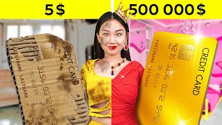 $5 VS GOLD UNLIMITED CARD || Extreme Budget Challenge! RICH vs BROKE by 123GO! CHALLENGE