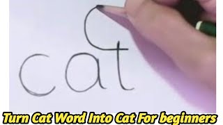 Very Easy! How to turn Words Cat Into a Cartoon Cat | learning step by step for kid | beginner