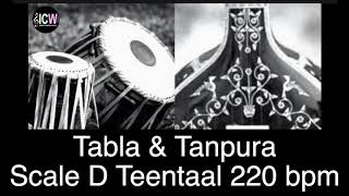 Tabla and Tanpura Scale D | Teen taal (220 bpm) Drut laya Tabla with Tanpura scale D